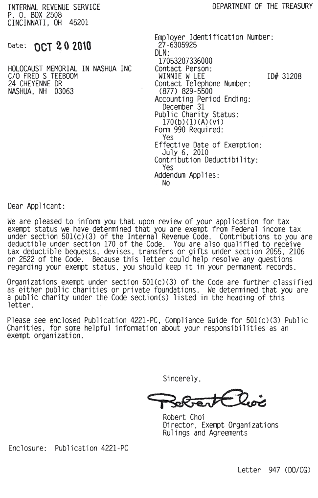 501(c)(3) IRS Determination Letter